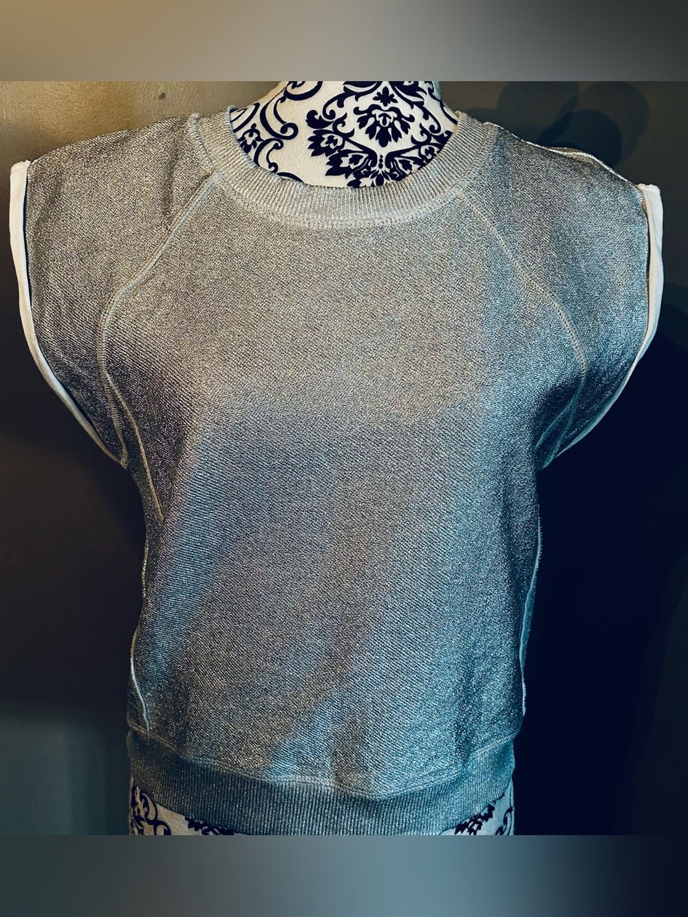 Pilcro Metallic Silver Crewneck Short-Sleeve Knit Muscle Top